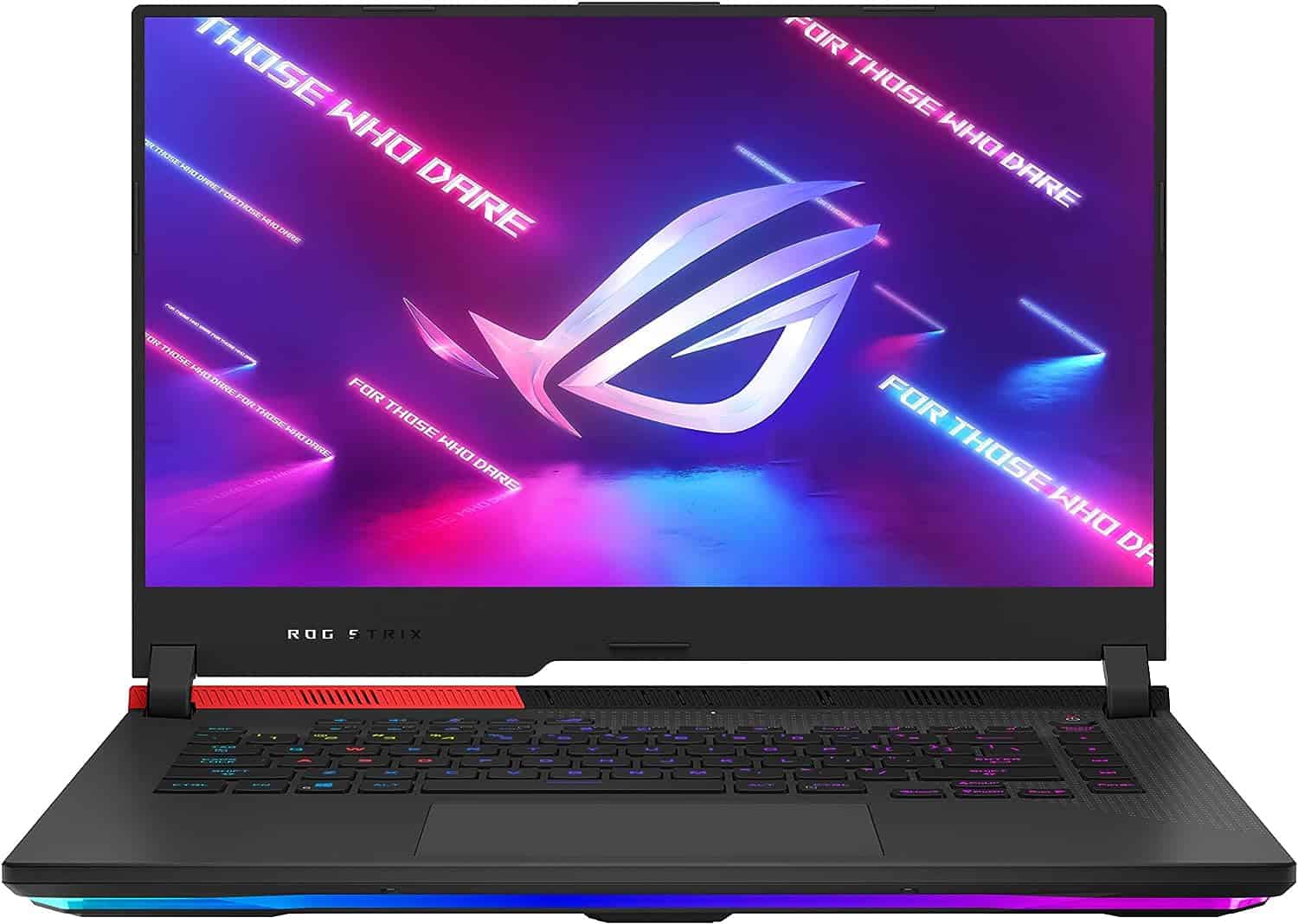 The ASUS ROG Strix G15 laptop is open.