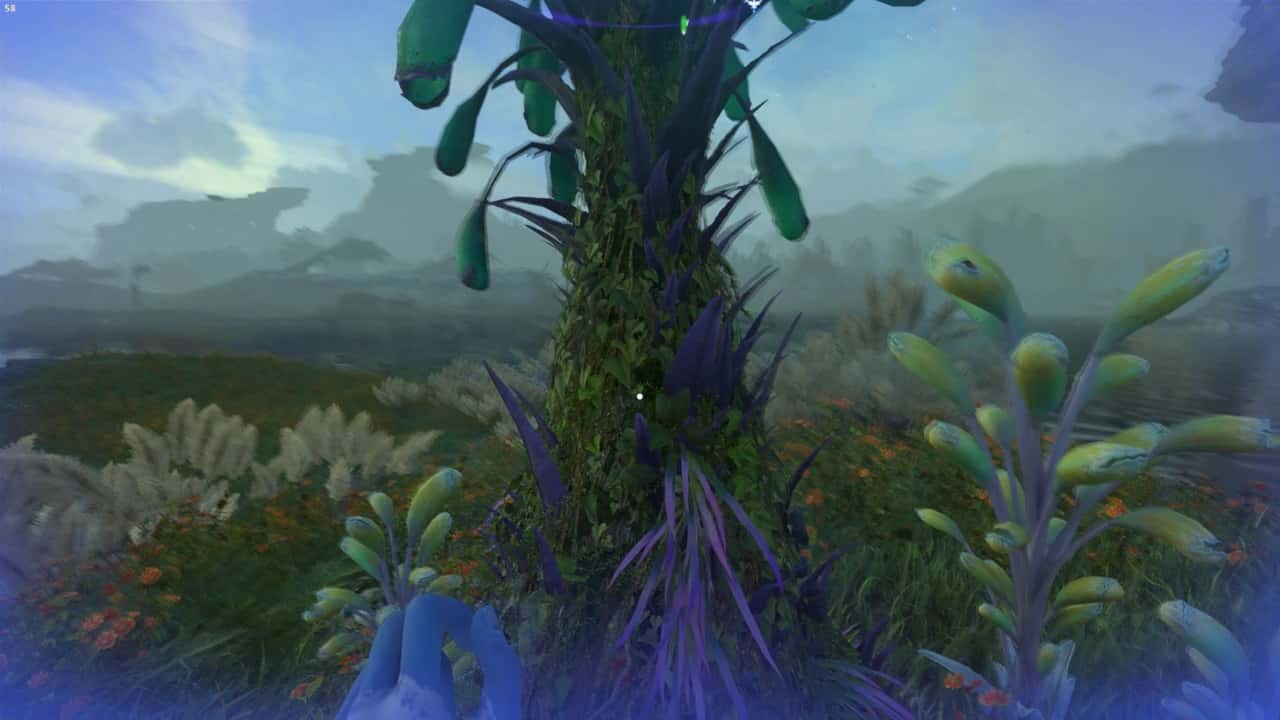 Bellsprig Avatar Frontiers of Pandora - An image of the player connecting to a Bellsprig plant in the game. Image captured by VideoGamer.