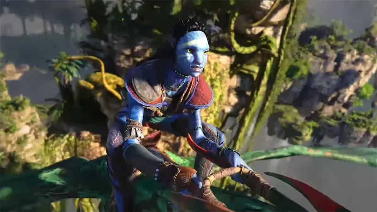 A Na'vi flying through Pandora in Avatar: Frontiers of Pandora