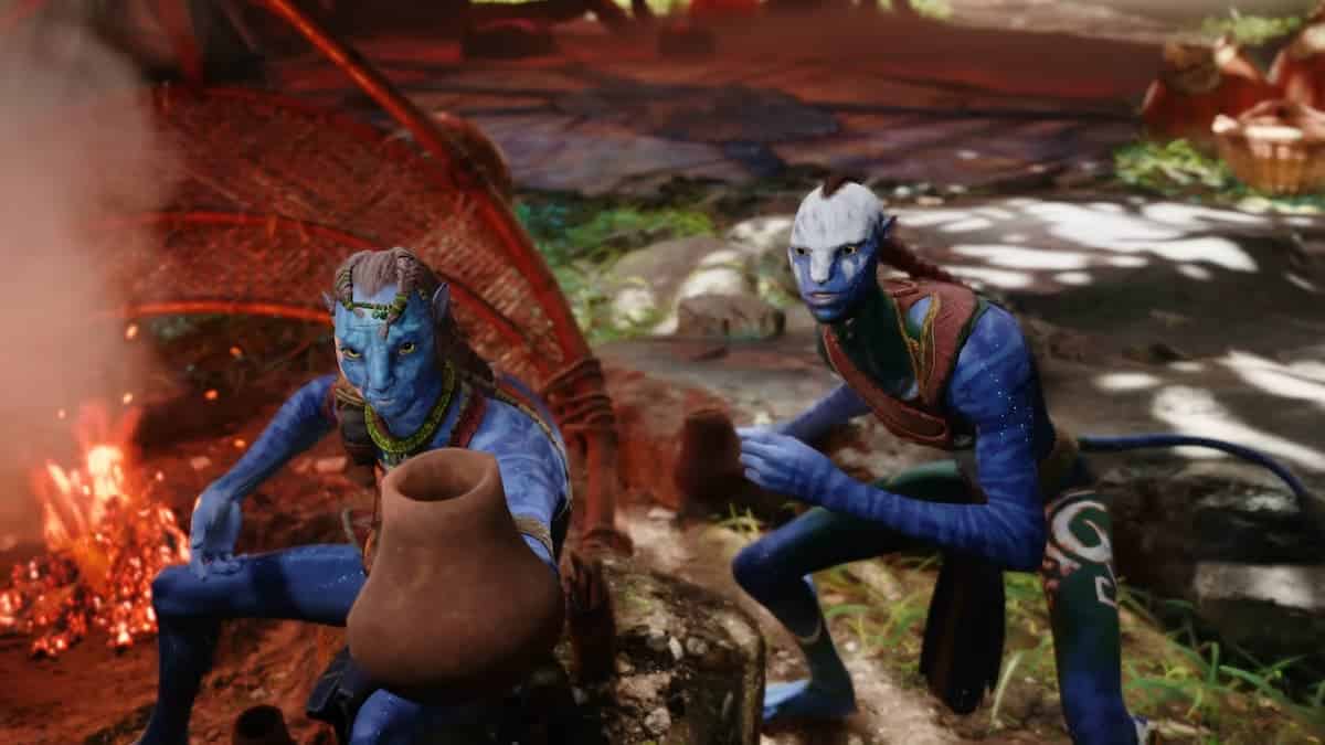 Two Na'vi offer a clay pot in Avatar: Frontiers of Pandora.