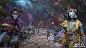 Two blue aliens welcome you to Avatar: Frontiers of Pandora