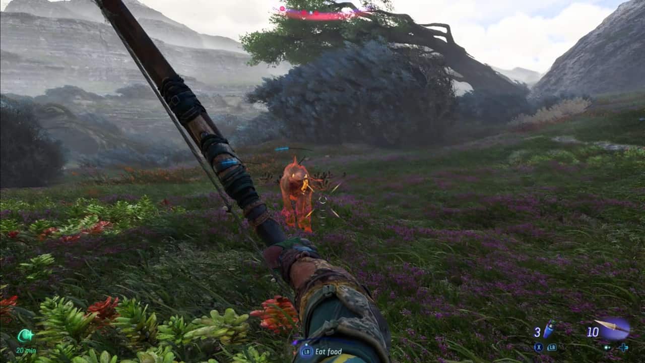 A player targets the weakpoints of an animal in Avatar: Frontiers of Pandora. Image captured by VideoGamer.