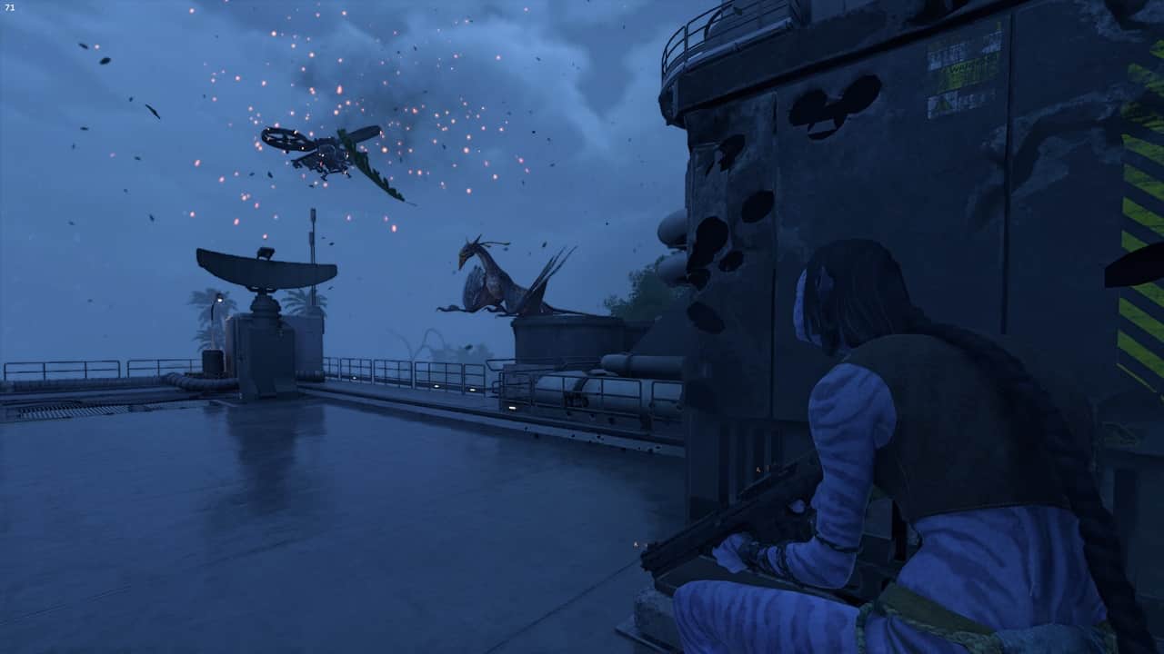 Watch as an ikran distracts an RDA Samson heli as you sneak about in Avatar: Frontiers of Pandora. Image captured by VideoGamer.