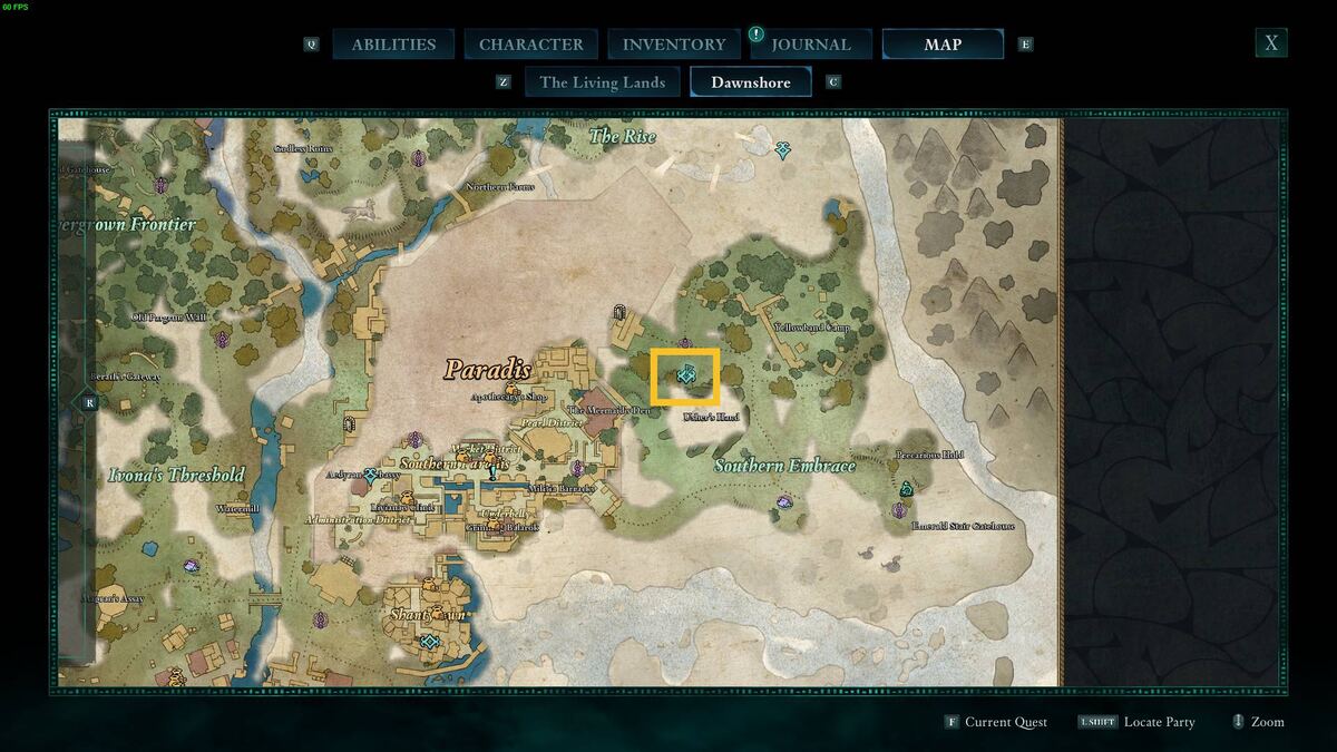 Avowed cartographer Dawnshore: map.