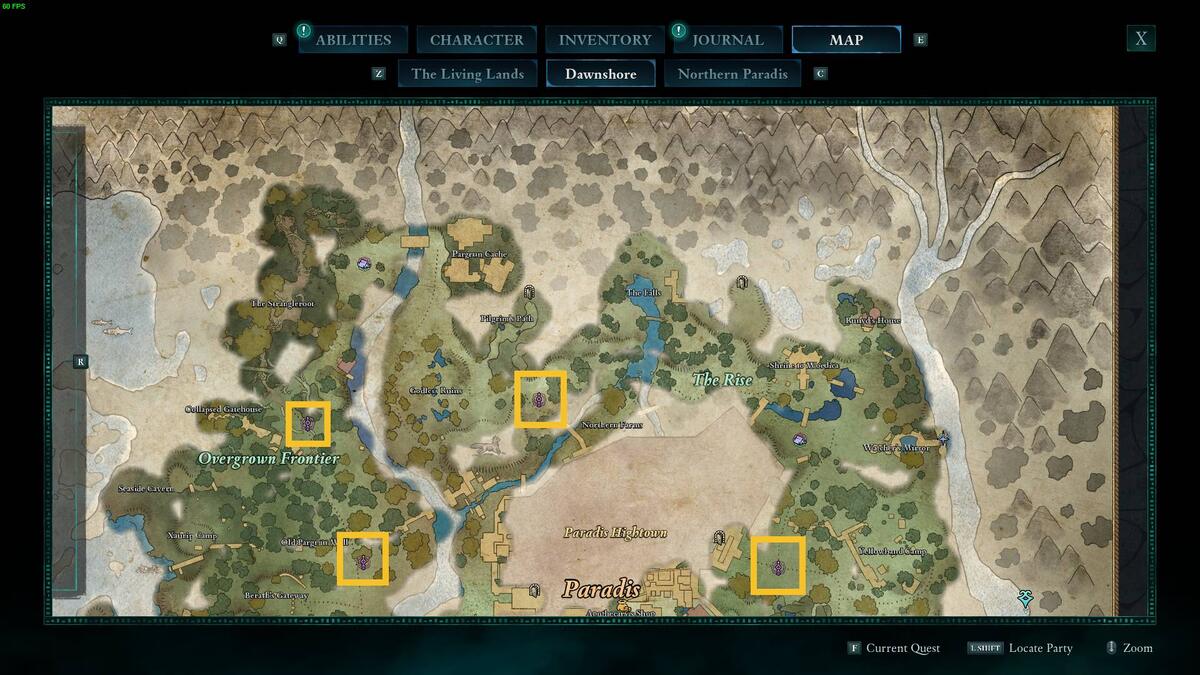 Avowed fast travel: Dawnshore map.