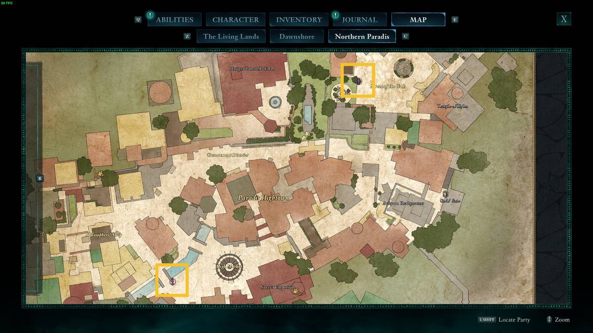 Avowed fast travel: Dawnshore map.