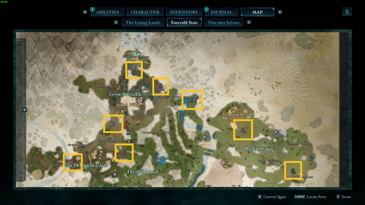 Avowed fast travel: Emerald Stair map.