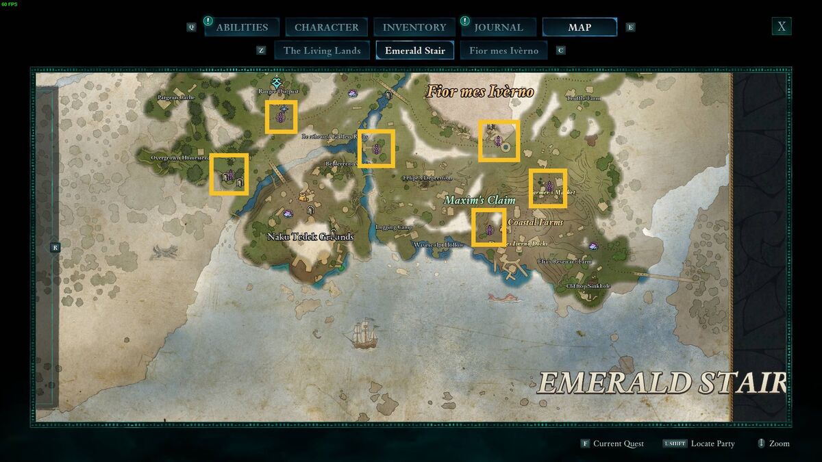 Avowed fast travel: Emerald Stair map.
