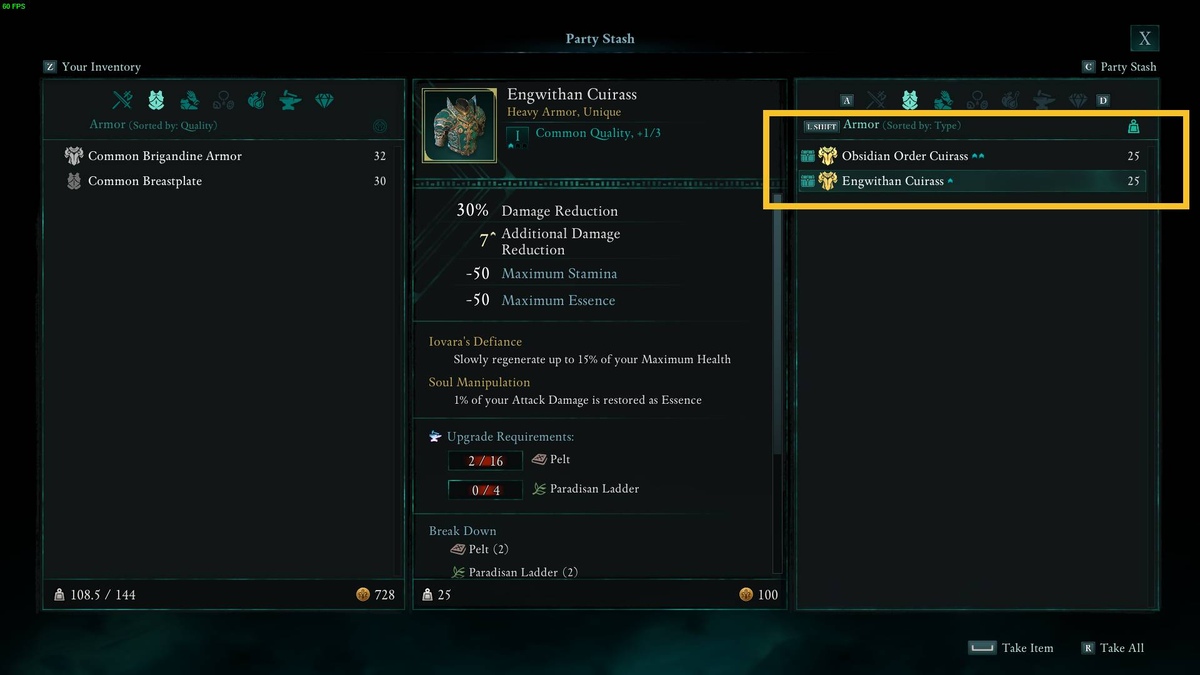 Avowed Obsidian Eora armor sets: stash.
