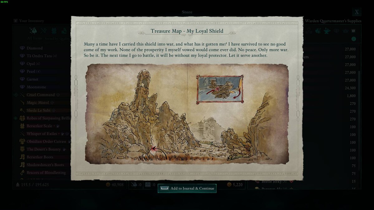 Avowed My Loyal Shield treasure map: treasure map.