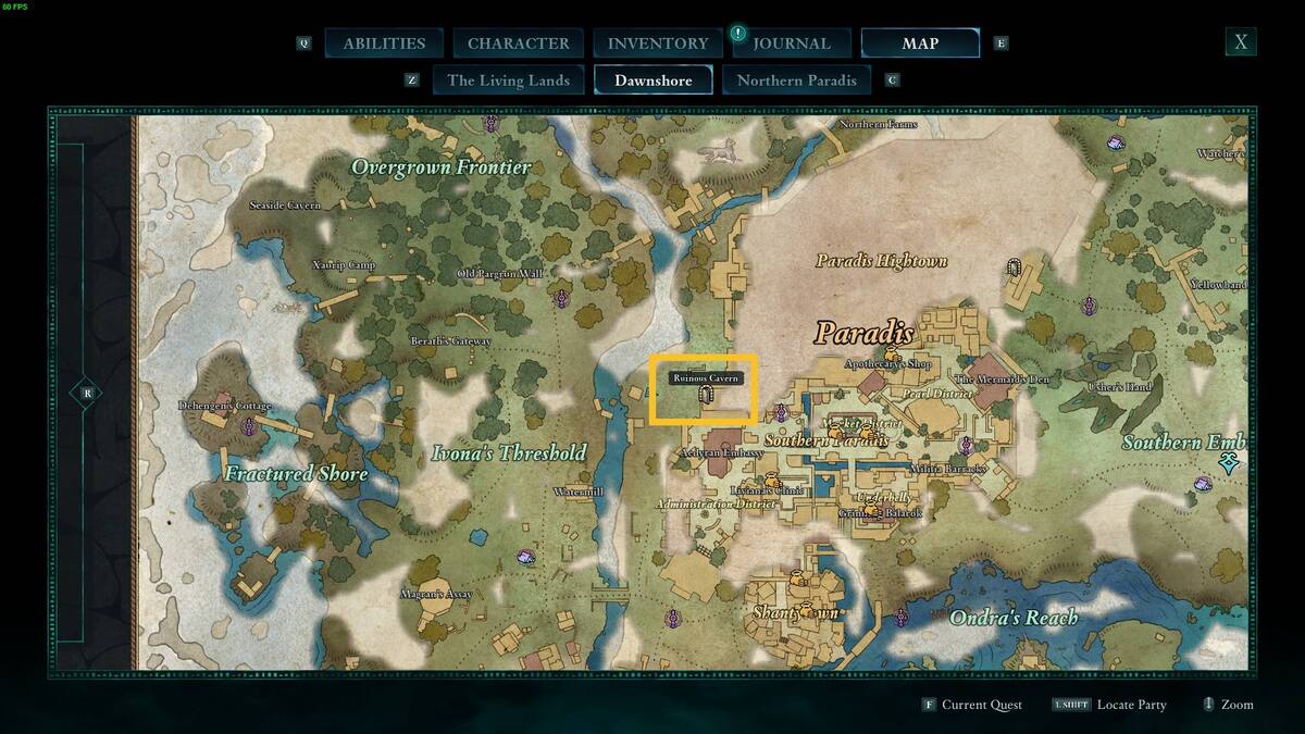 Avowed Nacib: Ruinous Cavern entrance on the map.