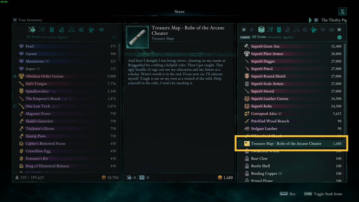 Avowed Robe of the Arcane Cheater treasure map: treasure map.