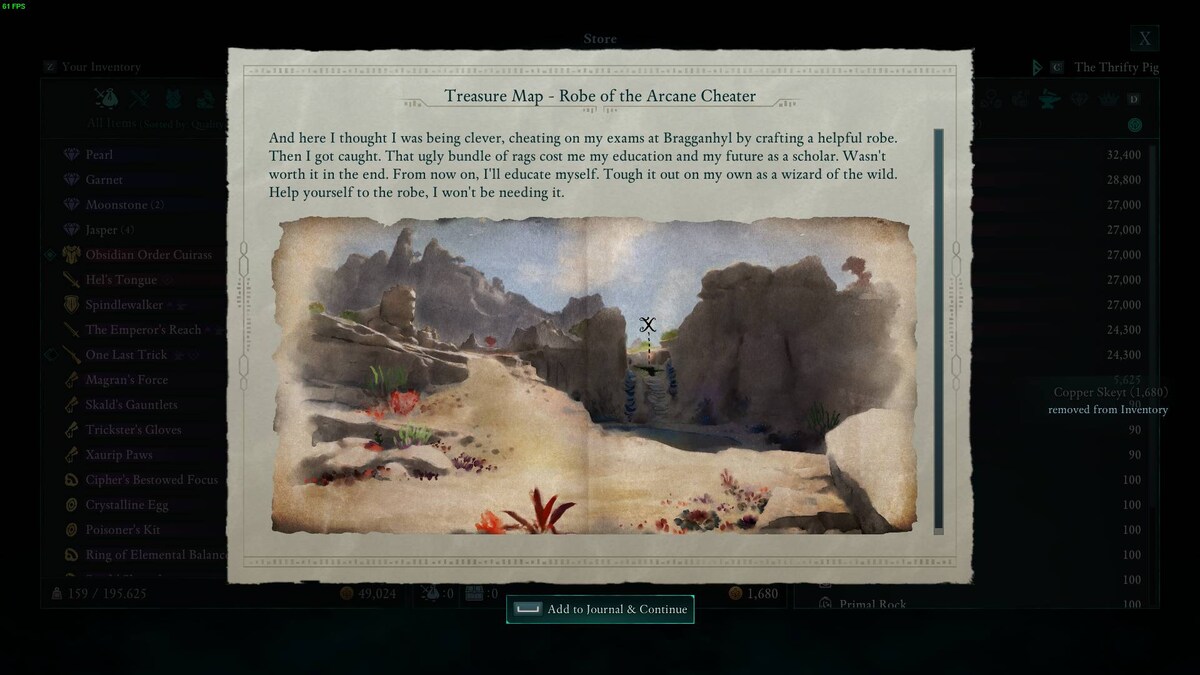 Avowed Robe of the Arcane Cheater treasure map: treasure map.