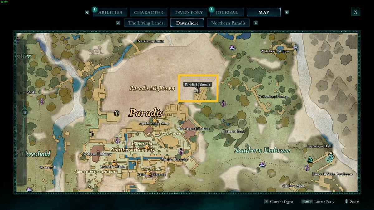 Avowed Sanza: Dawnshore map.