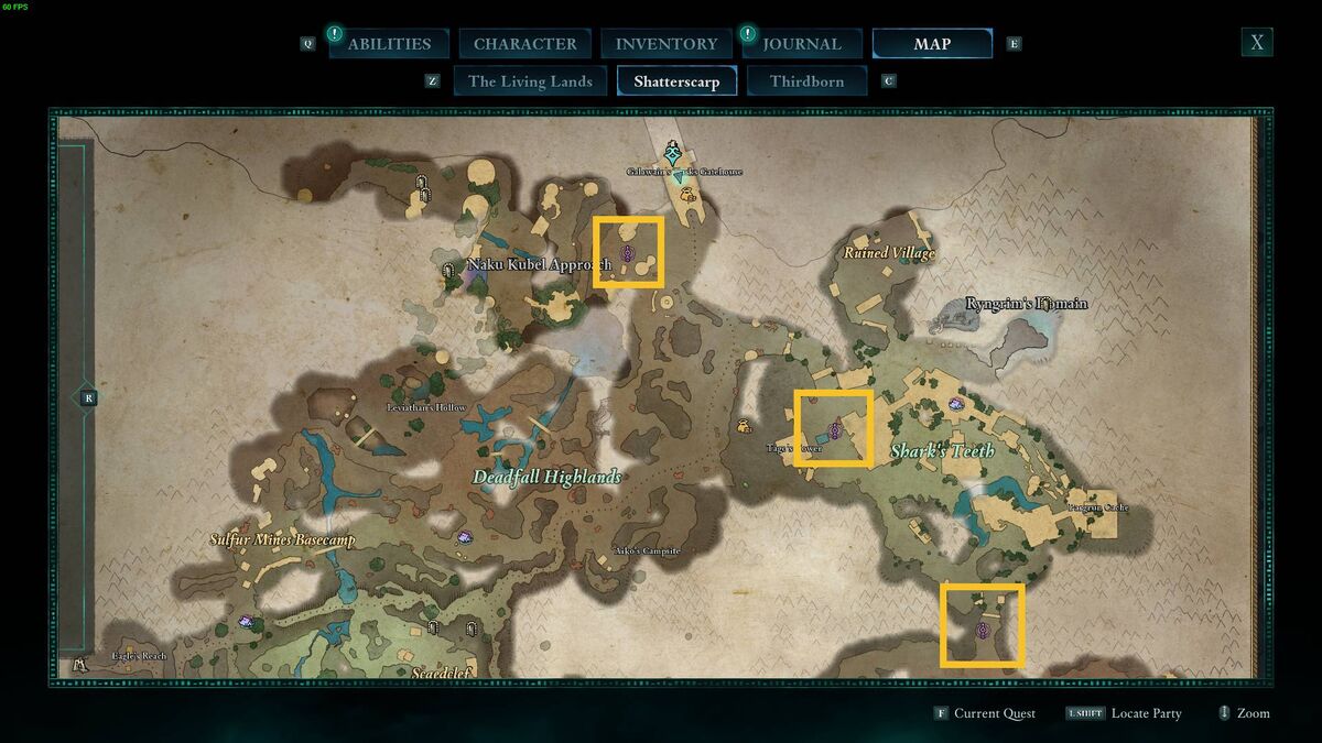 Avowed fast travel: Shatterscarp map.