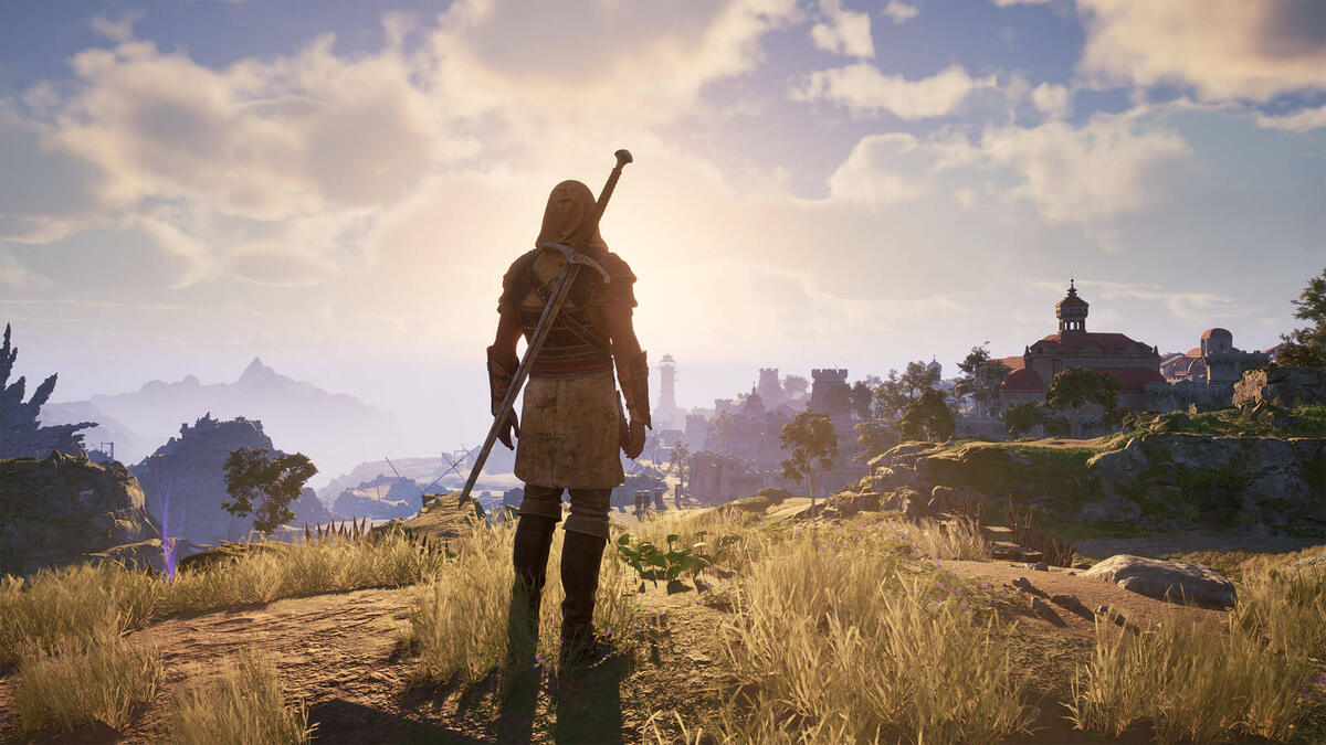 Avowed Switch: character looking at a sunset.