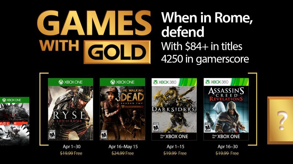 Ryse and The Walking Dead Season 2 headline April’s Games with Gold