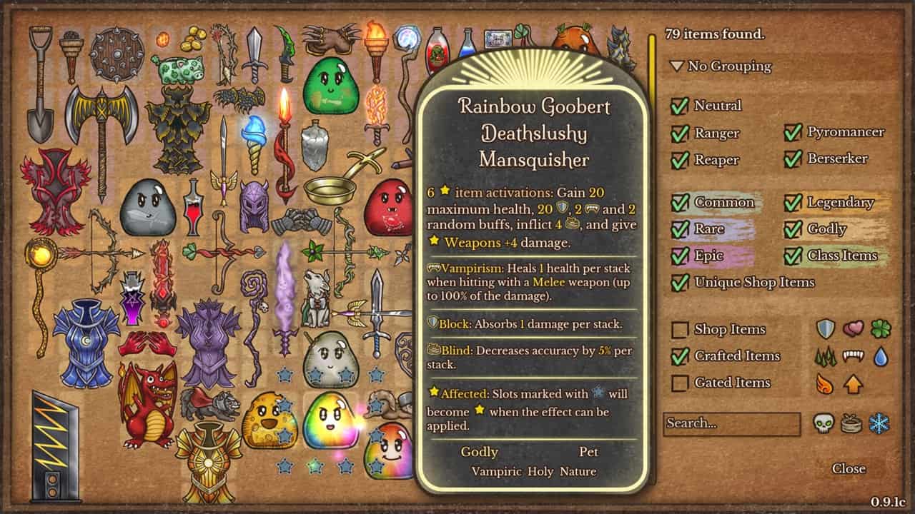 Backpack Battles recipes: An image of the lethal Rainbow Goobert Deathslushy Mansquisher in Backpack Battles. Image captured by VideoGamer.