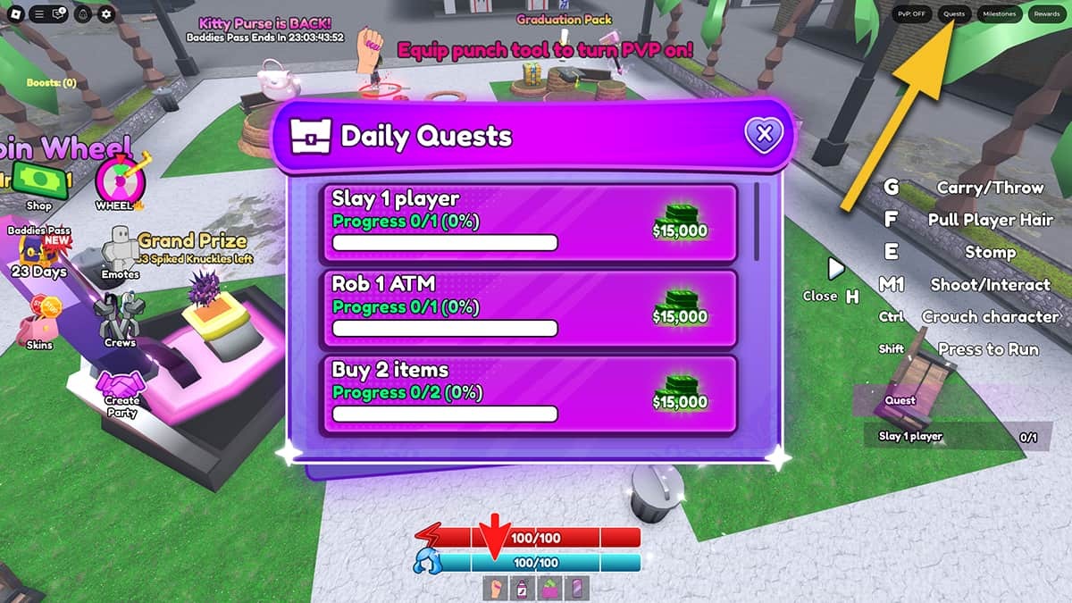 A list of Daily Quests in Baddies.