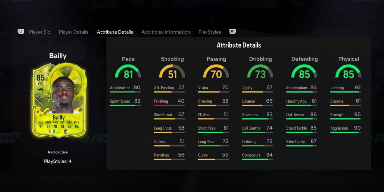 bailly radioactive player profile fc 24