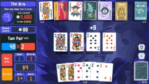 A game of poker with a variety of cards displayed on the screen.