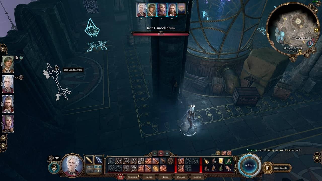 Baldur's Gate 3 Arcane Tower: An image of a character sneaking past an Arcane Turret.