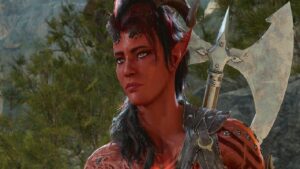 Baldur's Gate 3 barbarian build: An image of Karlach in the game.