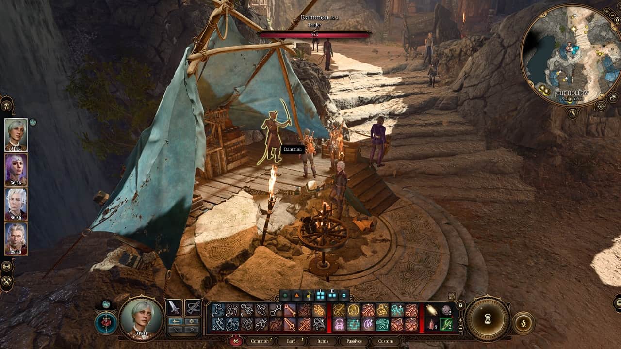 Baldur's Gate 3 Dammon: A screenshot of Baldur's Gate 3 showing the location of Dammon the Infernal Mechanic in Act 1.