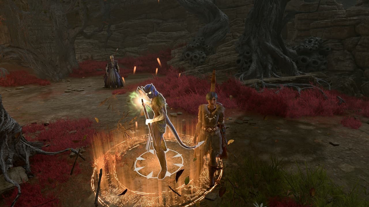 Baldur's Gate 3 Druid build: An image of a Tiefling Druid casting a spell in the game.
