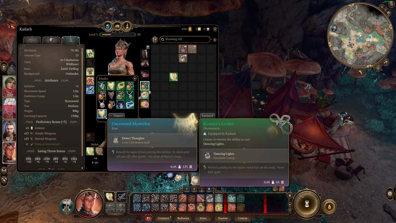 Baldur's Gate 3 Karlach: An image of the  inventory screen of the Karlach companion in the game.