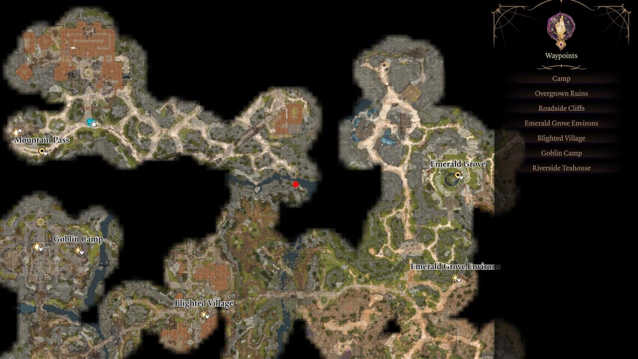 Baldur's Gate 3 Karlach companion guide: map highlighting Karlach's rough location.