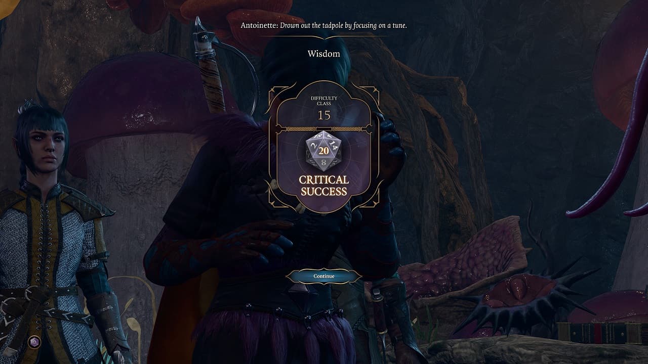 Baldur's Gate 3 karmic dice: A character getting a 20 dice roll in the game.