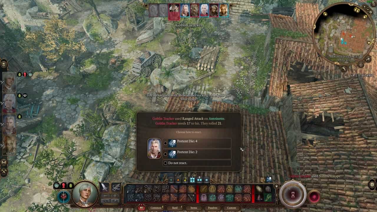 Baldur's Gate 3 karmic dice: A character using a portent die to change the outcome of a dice roll in the game.