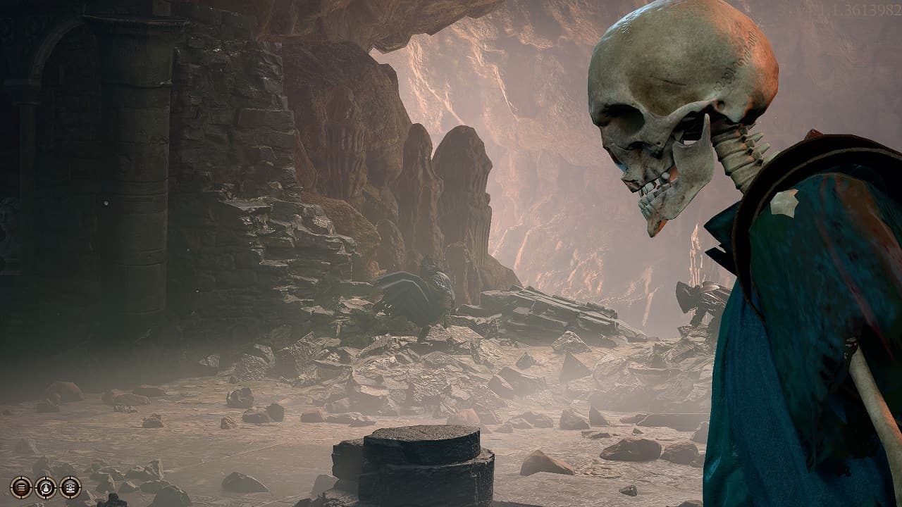 Baldur's Gate 3 how to level up fast: An image of an undead skeleton in the Dank Crypt.