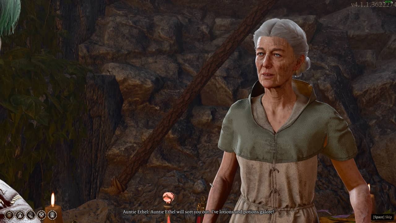 Baldur's Gate 3 Auntie Ethel: An image of Auntie Ethel in the game.