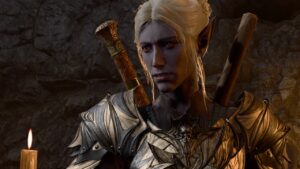 Baldur's Gate 3 Minthara: An image of the Drow Paladin Minthara in the game.