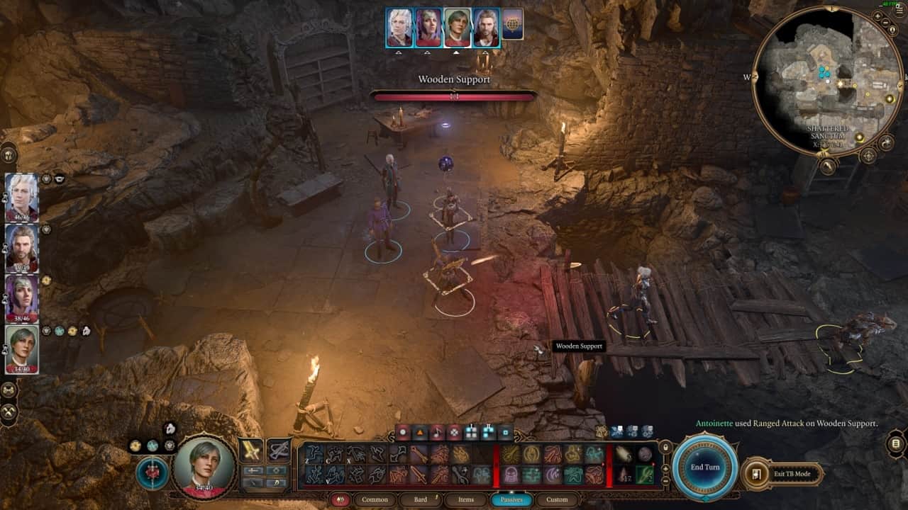 Baldur's Gate 3 Minthara: An image of the player character destroying a bridge under the Drow Paladin Minthara in the game.
