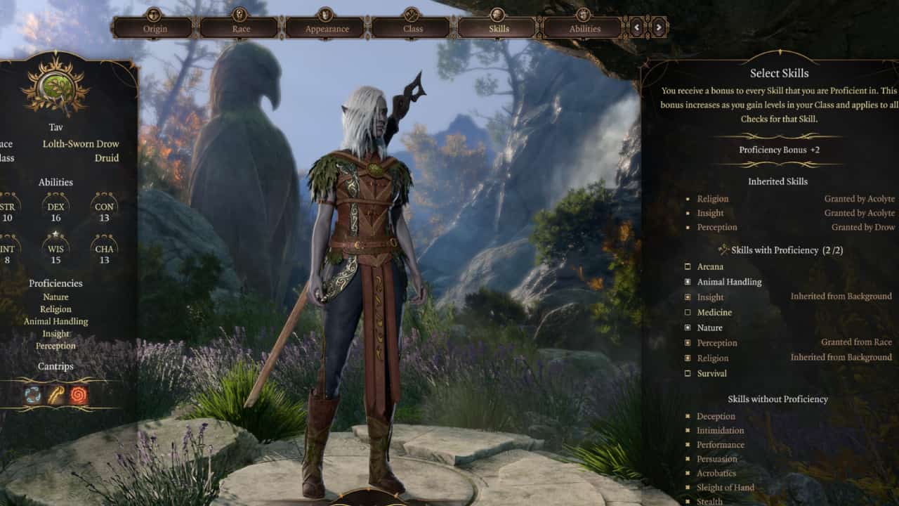 Baldur’s Gate 3 multiplayer: The in-game character creation screen.