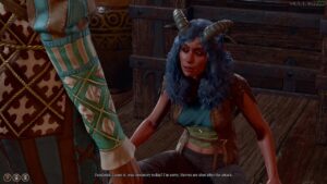 Baldur's Gate 3 Pandirna: An image of the character Pandirna sitting down in the game.