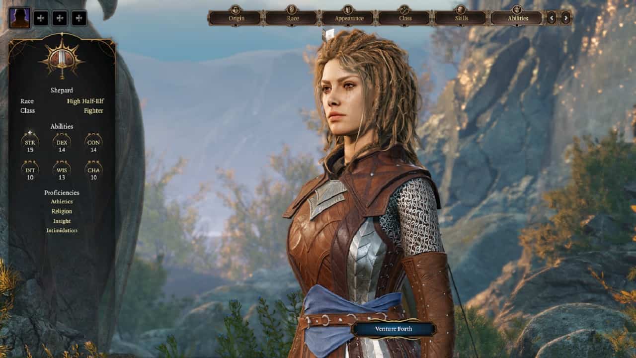 Baldur's Gate 3 Races: An image of a Half-elf character in the game.