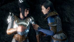 Baldur's Gate 3 romance: An image of the protagonist next to Shadowheart, one of the romance options in the game.