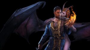 Baldur's Gate 3 Wyll companion guide: An image of Wyll with his demonic fiend in the game.