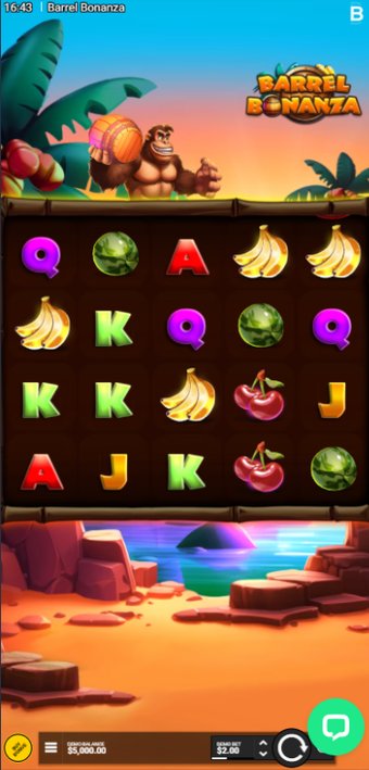Screenshot of the Barrel Bonanza slot game on mobile