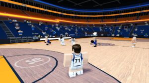 Image of a match in progress in Basketball Legends on Roblox.