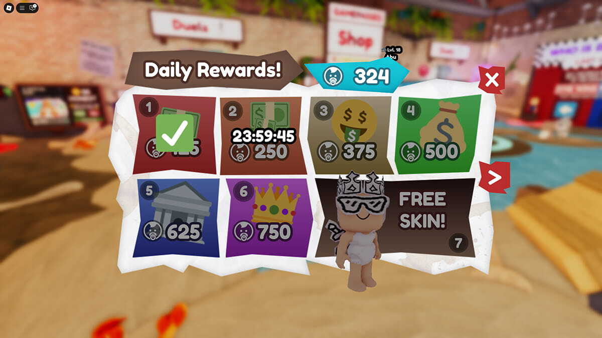 The Daily Rewards menu in Bathe da Baby.