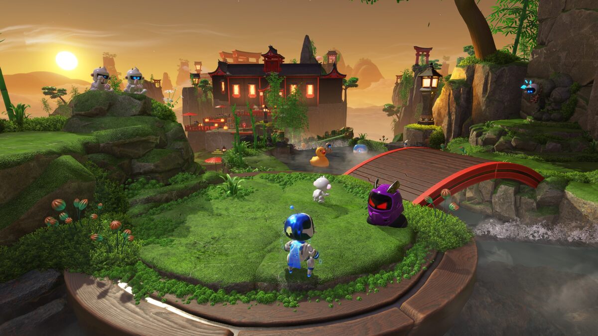 Astro Bot Slo-Mo Casino: Astro exploring the Bathhouse Battle level.