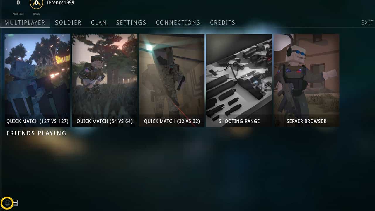 How to change language in BattleBit Remastered: An image of the main menu in BattleBit Remastered with the language option highlighted.