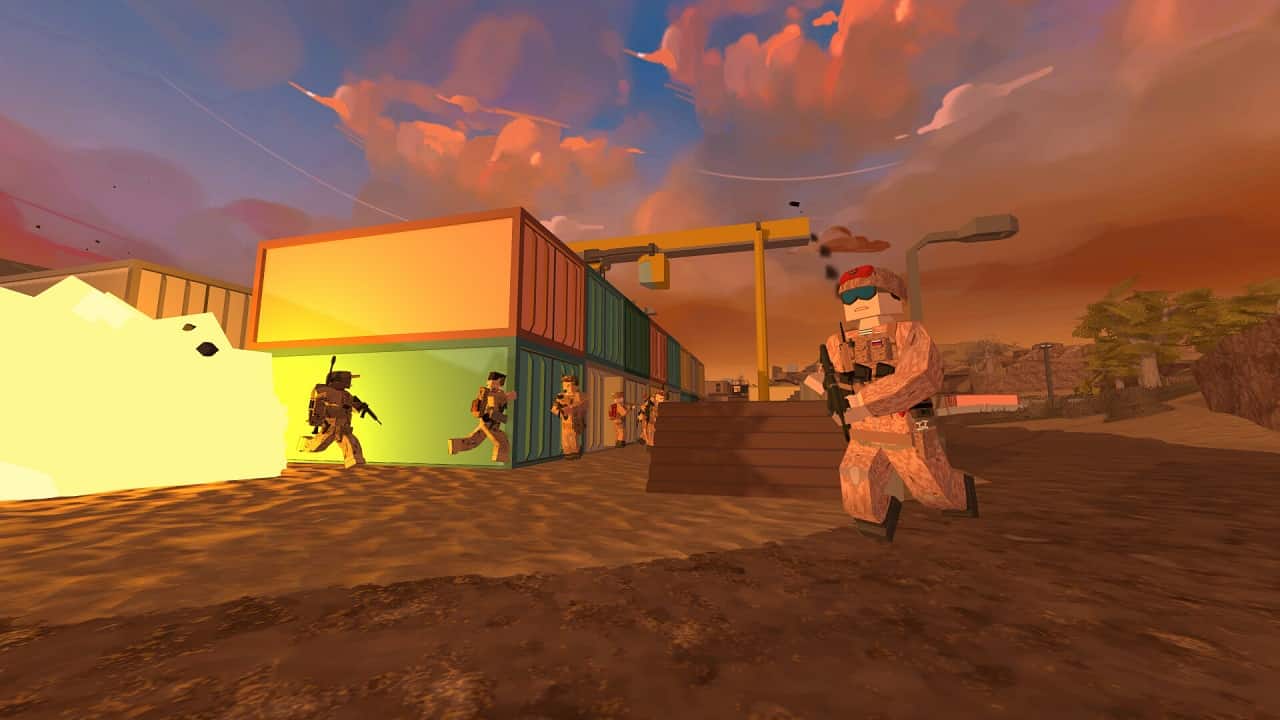 How to heal in BattleBit Remastered: An image of blocky soldiers running around in one of BattleBit Remastered's maps.