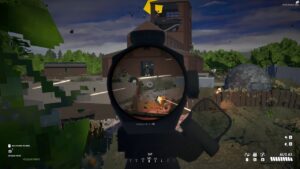 BattleBit Remastered on mobile: An image of a rifle scope as a player aims at an opponent in the game.