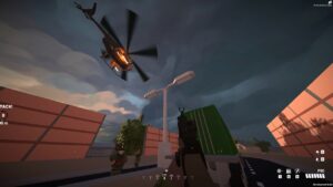 BattleBit Remastered on PlayStation: An image of a helicopter flying over the player in one of the game's maps.